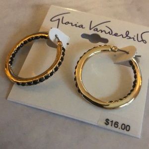 Gloria Vanderbilt hoop earring black gems